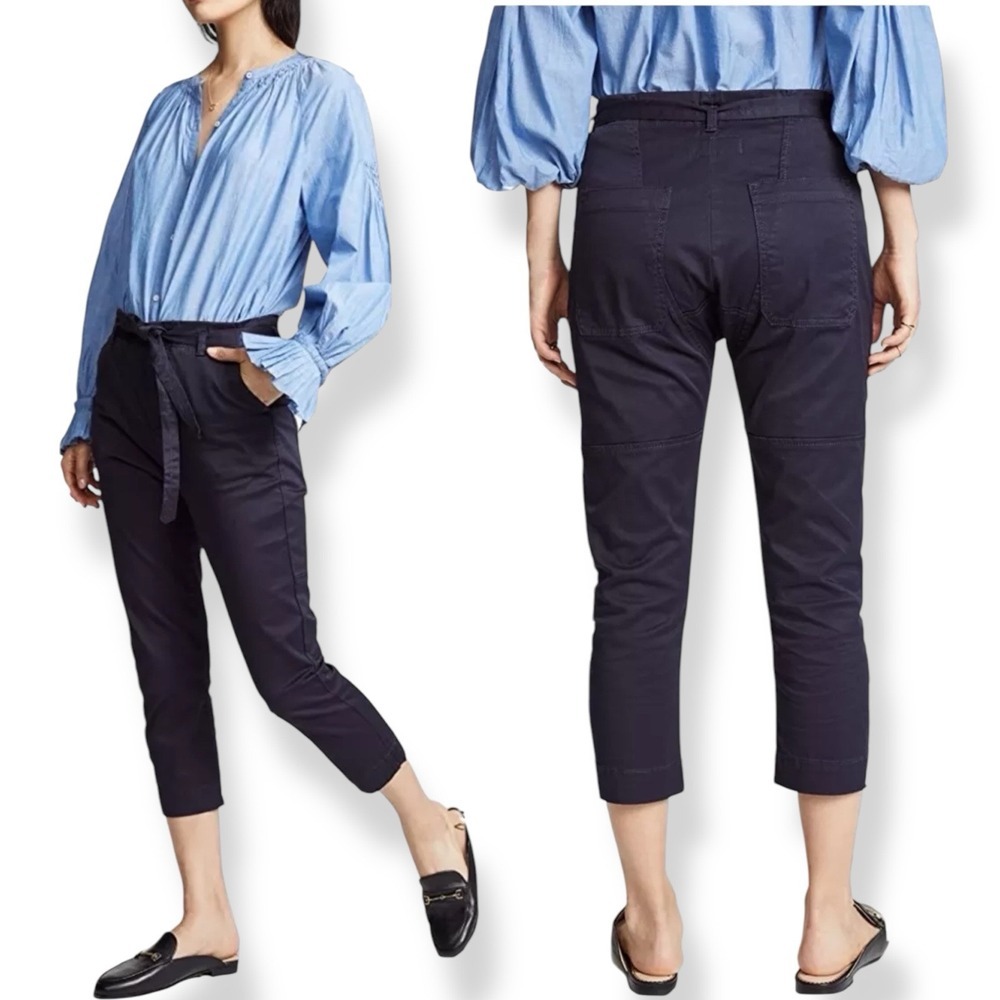 NWT Joie Slouchy High Waist Cropped Pants 8 Belted Capri Stretch Cotton Twill